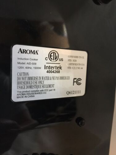 AROMA INDUCTION COOK TOP COOKWARE AID-509 1500 WATTS - Fresh Stock Dated October 2025