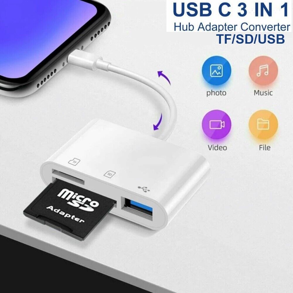 3 in 1 Type C USB OTG Adapter SD/TF Card Reader For Samsung Android Phone - Fresh Stock Dated October 2025