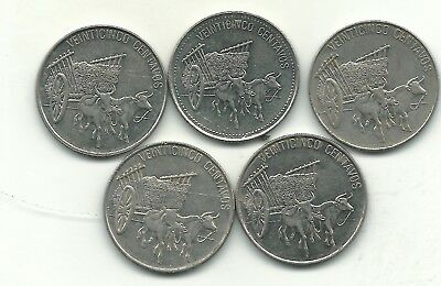 HIGHER GRADE LOT 5 DOMINICAN REPUBLIC 25 CENTAVOS-1989,1990,(3) 1991-JAN517 - Fresh Stock Dated October 2025