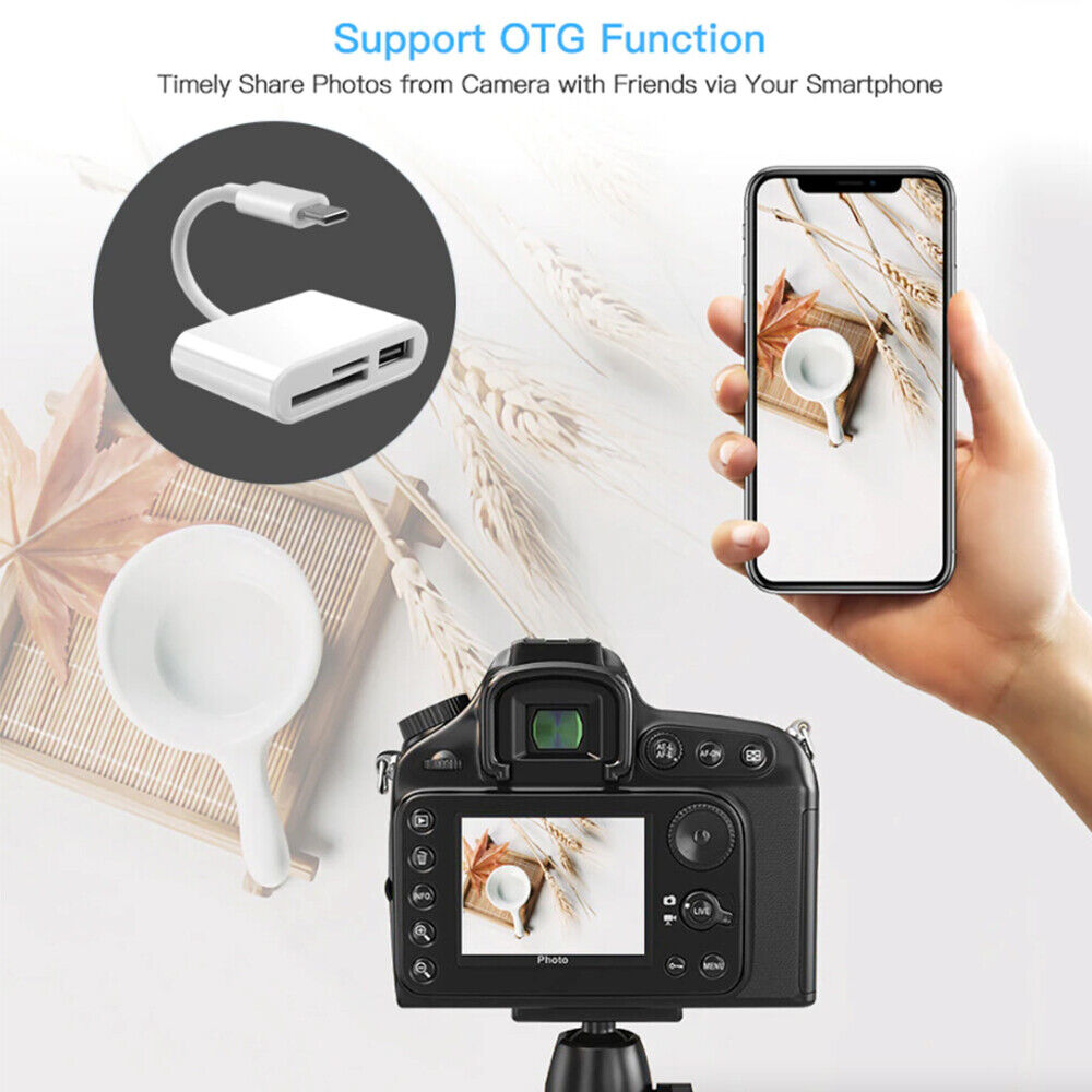 3 in 1 Type C USB OTG Adapter SD/TF Card Reader For Samsung Android Phone - Fresh Stock Dated October 2025