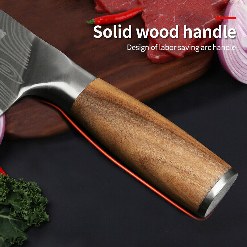 Stainless Steel Asian Chef Knife Kitchen Butcher Damascus Cleaver Chopping Meat - Fresh Stock Dated October 2025