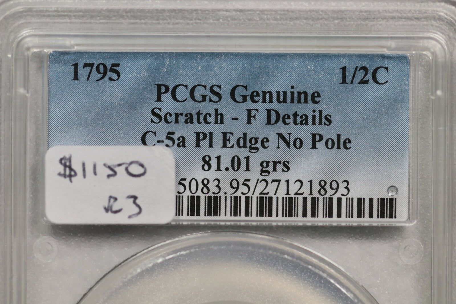 1795 C-5a R-3 PCGS F Details Liberty Cap Half Cent Coin 1/2c - Fresh Stock Dated October 2025