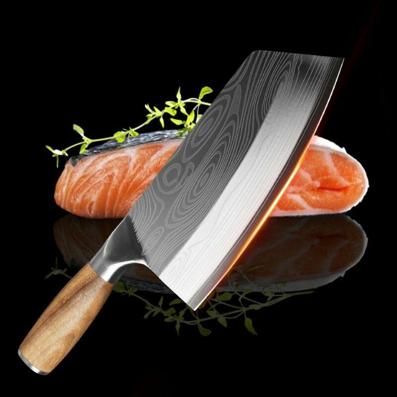 Stainless Steel Asian Chef Knife Kitchen Butcher Damascus Cleaver Chopping Meat - Fresh Stock Dated October 2025