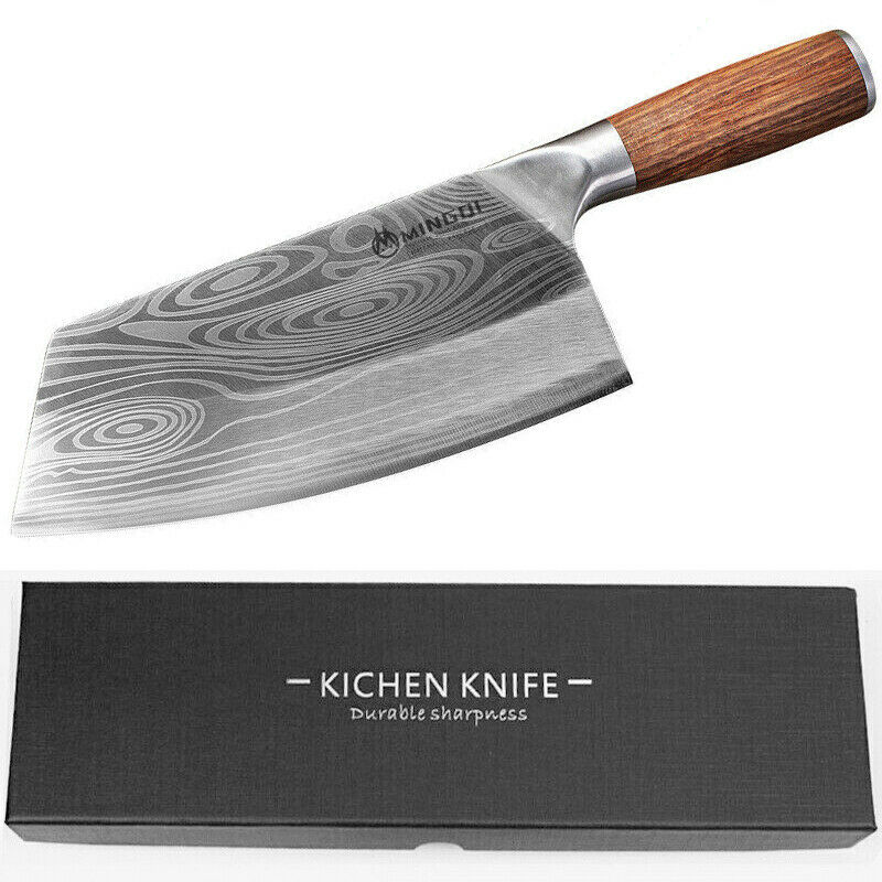Stainless Steel Asian Chef Knife Kitchen Butcher Damascus Cleaver Chopping Meat - Fresh Stock Dated October 2025