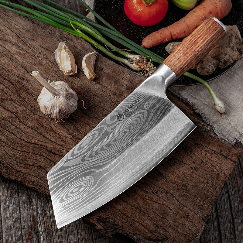 Stainless Steel Asian Chef Knife Kitchen Butcher Damascus Cleaver Chopping Meat - Fresh Stock Dated October 2025