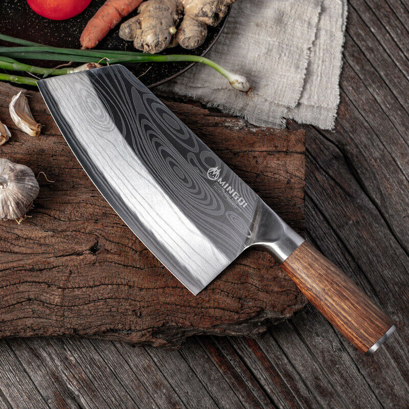 Stainless Steel Asian Chef Knife Kitchen Butcher Damascus Cleaver Chopping Meat - Fresh Stock Dated October 2025