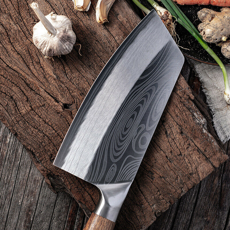 Stainless Steel Asian Chef Knife Kitchen Butcher Damascus Cleaver Chopping Meat - Fresh Stock Dated October 2025