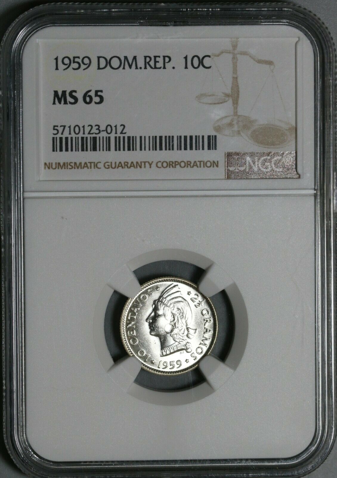 1959 NGC MS 65 Dominican Republic Silver 10 Centavos Scarce Coin (21021402C) - Fresh Stock Dated October 2025