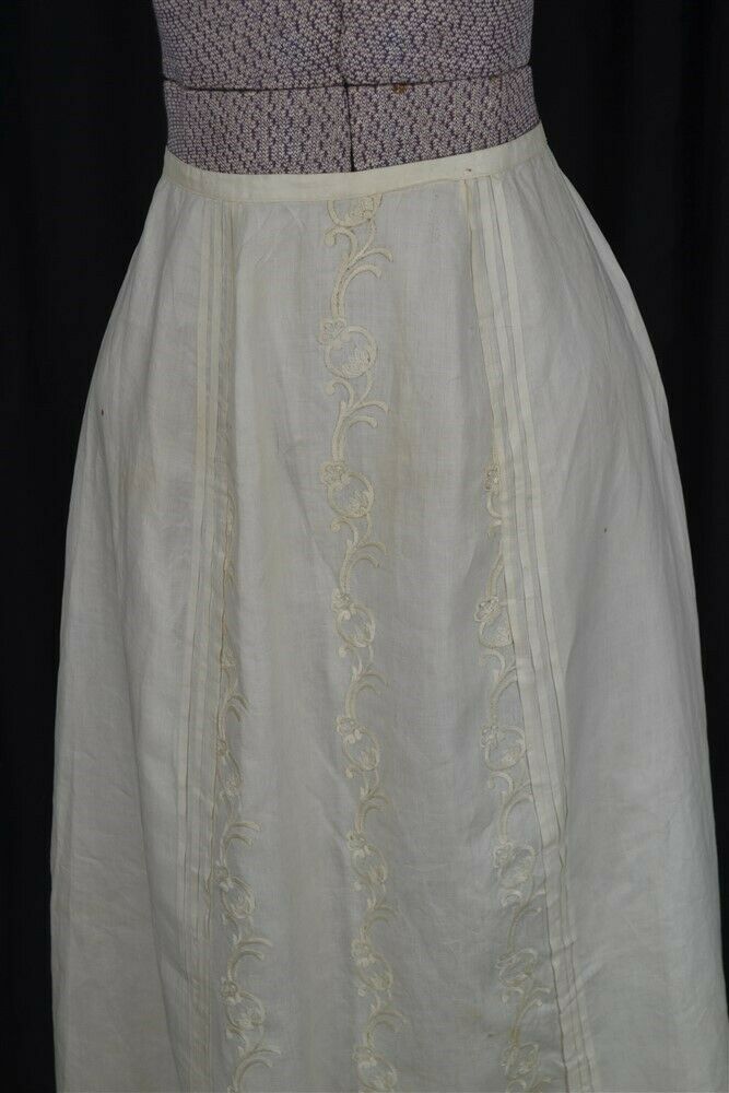 antique skirt white long linen embroidered Victorian Edwardian waist 241890 vg - Fresh Stock Dated October 2025