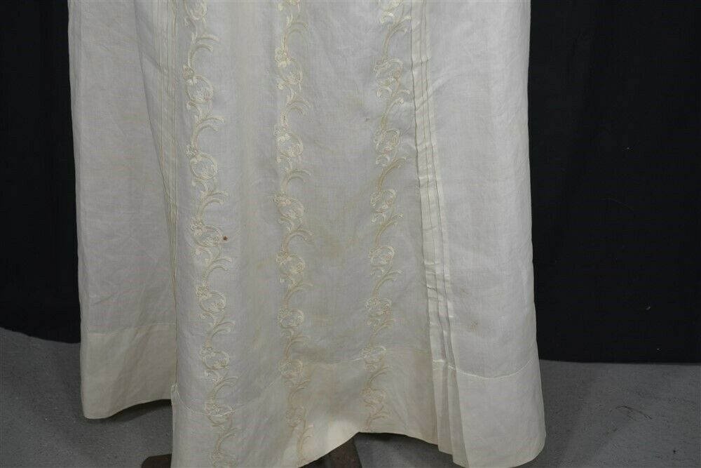 antique skirt white long linen embroidered Victorian Edwardian waist 241890 vg - Fresh Stock Dated October 2025