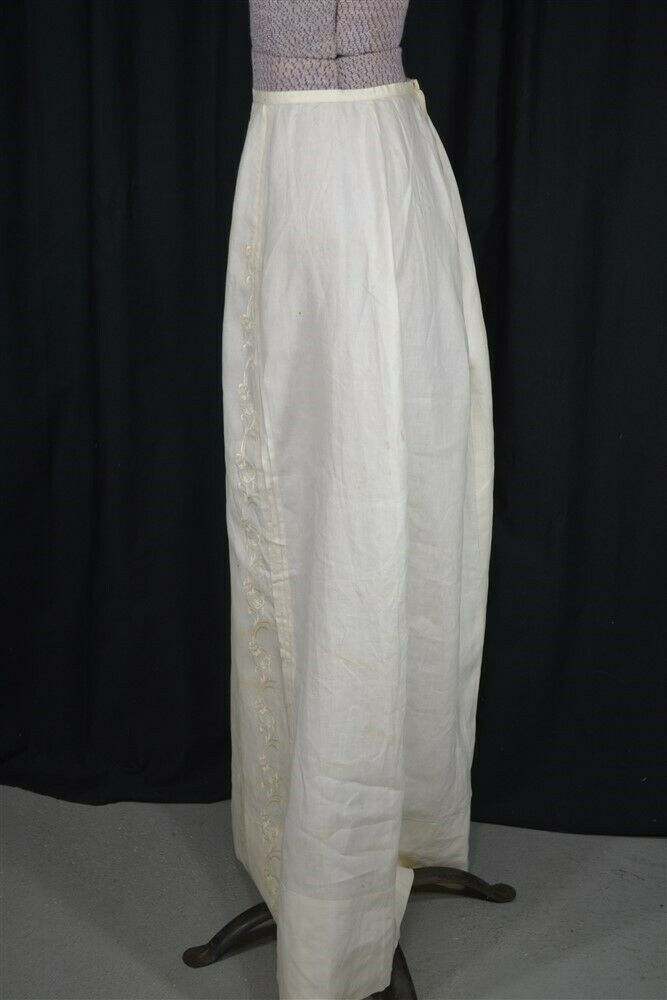antique skirt white long linen embroidered Victorian Edwardian waist 241890 vg - Fresh Stock Dated October 2025