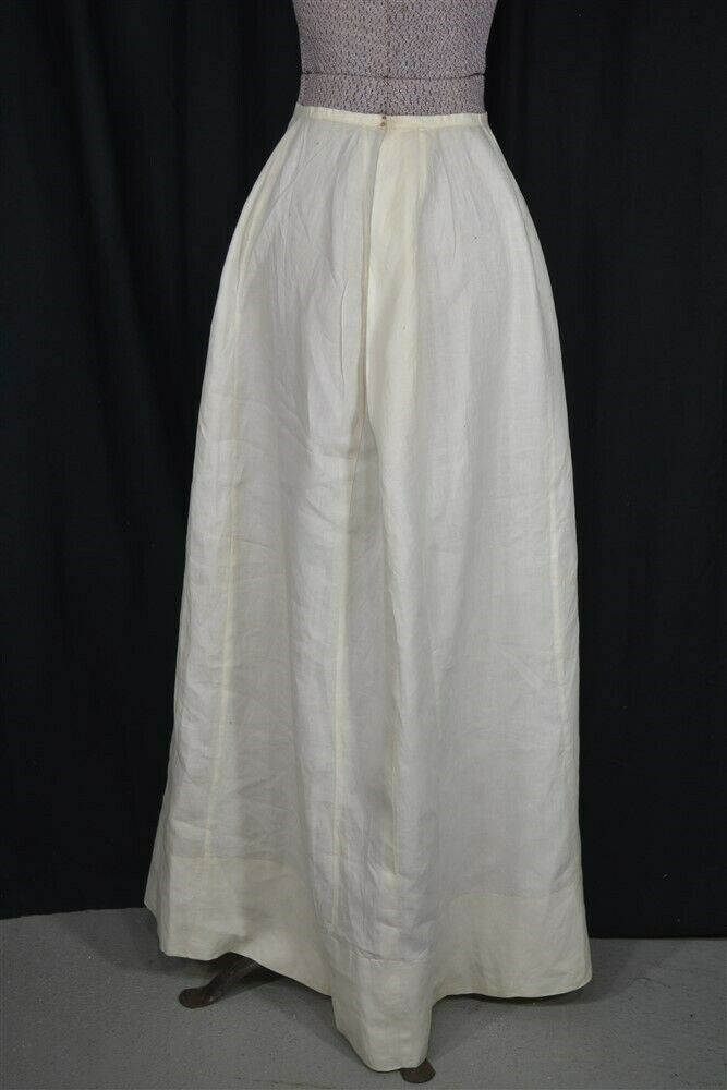 antique skirt white long linen embroidered Victorian Edwardian waist 241890 vg - Fresh Stock Dated October 2025