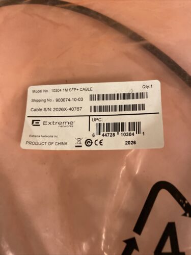 Extreme Networks 10304 10 Gigabit Ethernet SFP Plus Passive Cable - Fresh Stock Dated October 2025