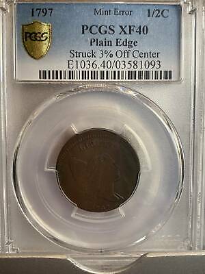 1797 Half Cent 1/2c Cent 1 Above 1 PCGS XF-40 Error Coin off center - Fresh Stock Dated October 2025