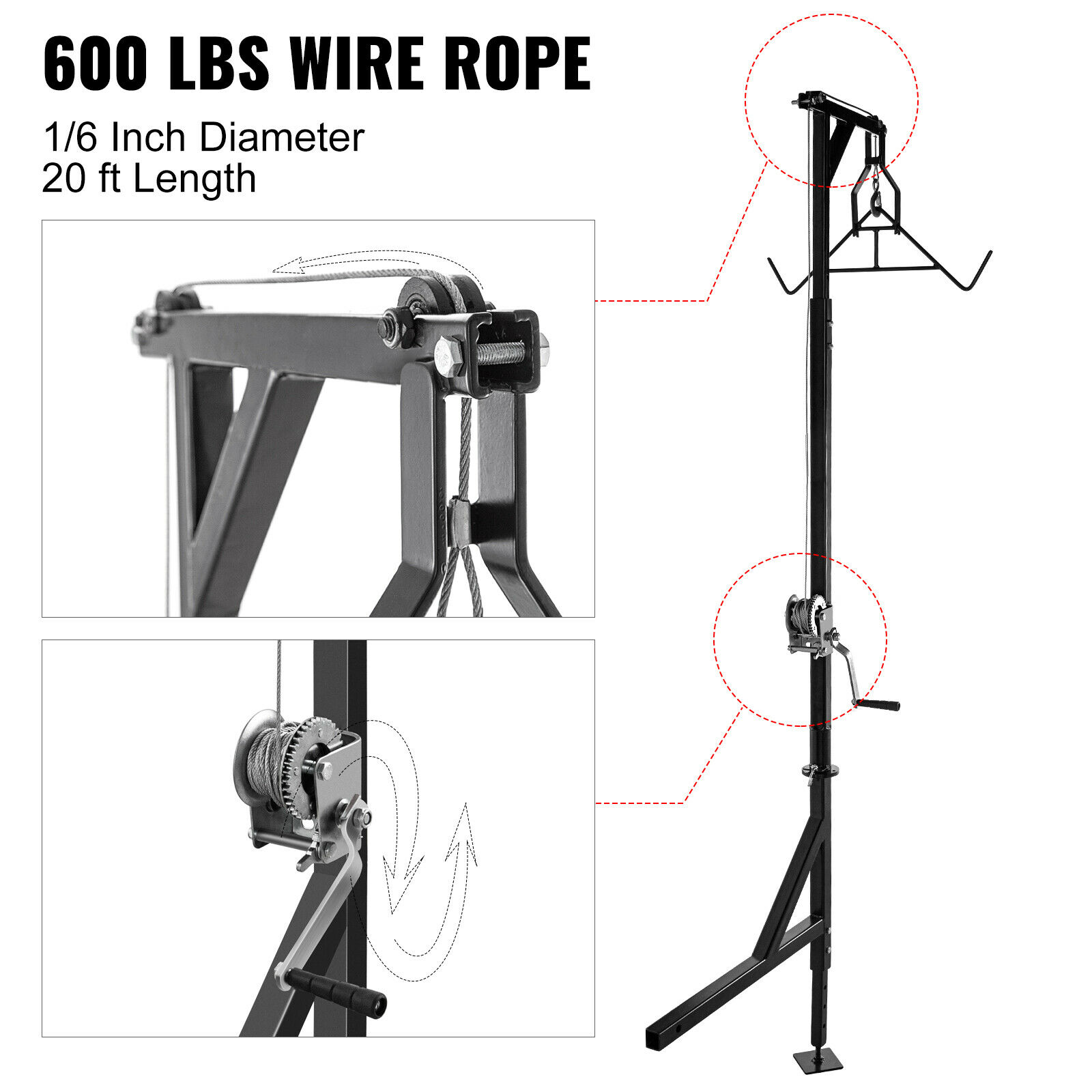 VEVOR Hitch Mounted Deer Hoist Hitch Game Hoist 500lbs Winch Swivel w/ Gambrel - Fresh Stock Dated October 2025