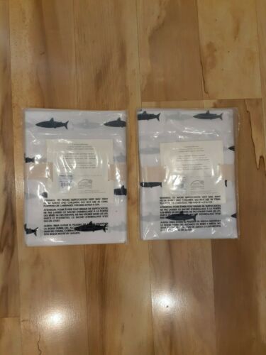 New With Tags Pottery Barn Kids Organic Mini Shark 2 Standard Navy Pillowcases - Fresh Stock Dated October 2025
