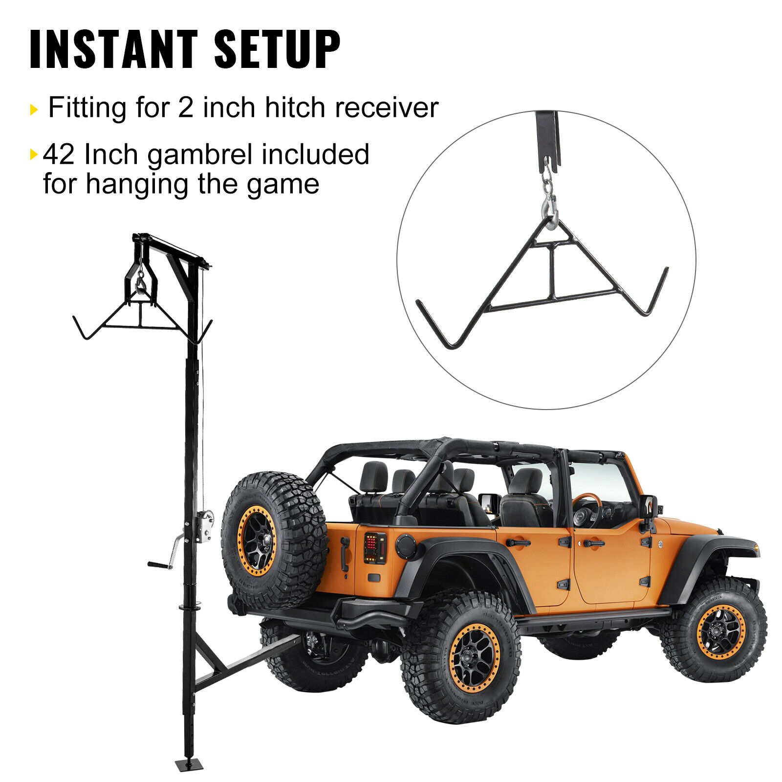 VEVOR Hitch Mounted Deer Hoist Hitch Game Hoist 500lbs Winch Swivel w/ Gambrel - Fresh Stock Dated October 2025