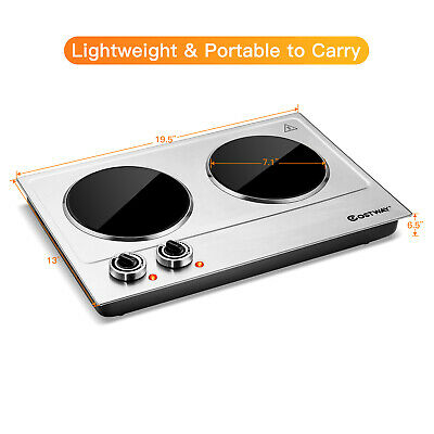 Costway Electric Hot Plate Ceramic Double 900W Infrared Burner Stainless Steel - Fresh Stock Dated October 2025