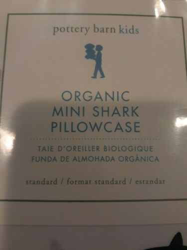 New With Tags Pottery Barn Kids Organic Mini Shark 2 Standard Navy Pillowcases - Fresh Stock Dated October 2025