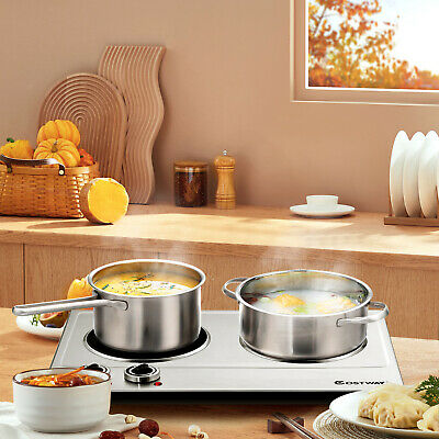 Costway Electric Hot Plate Ceramic Double 900W Infrared Burner Stainless Steel - Fresh Stock Dated October 2025