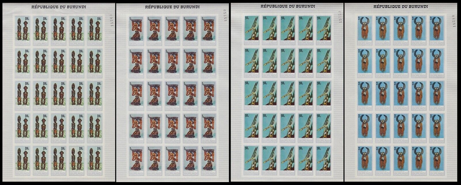Burundi 1967 African Art Stamp set - MNH Imperforate Full Sheets...........A5632 - Fresh Stock Dated October 2025