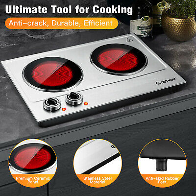 Costway Electric Hot Plate Ceramic Double 900W Infrared Burner Stainless Steel - Fresh Stock Dated October 2025