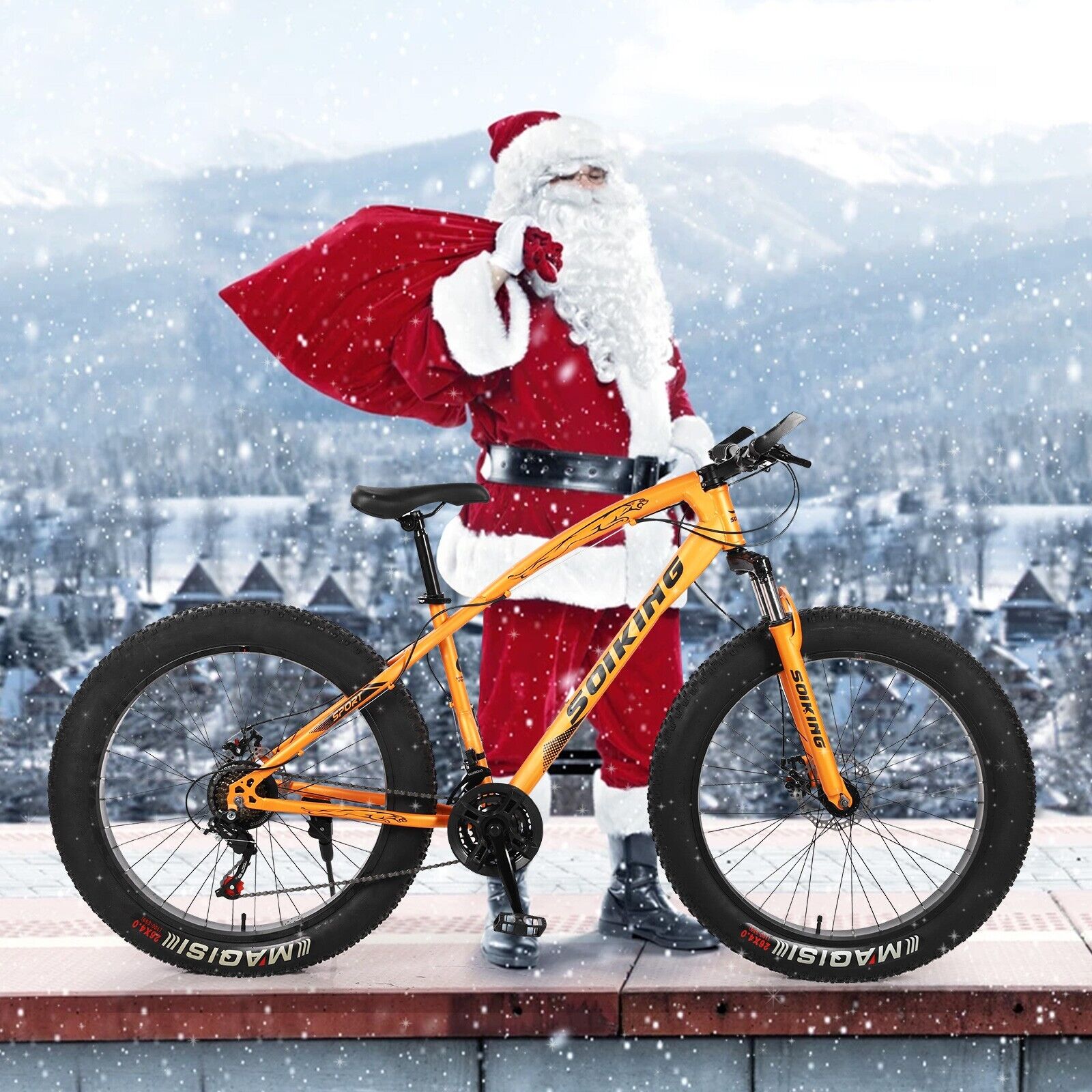 26in Fat Tire Mountain Bike, 17in Steel Frame Full Suspension Road Beach Bike UC - Fresh Stock Dated October 2025