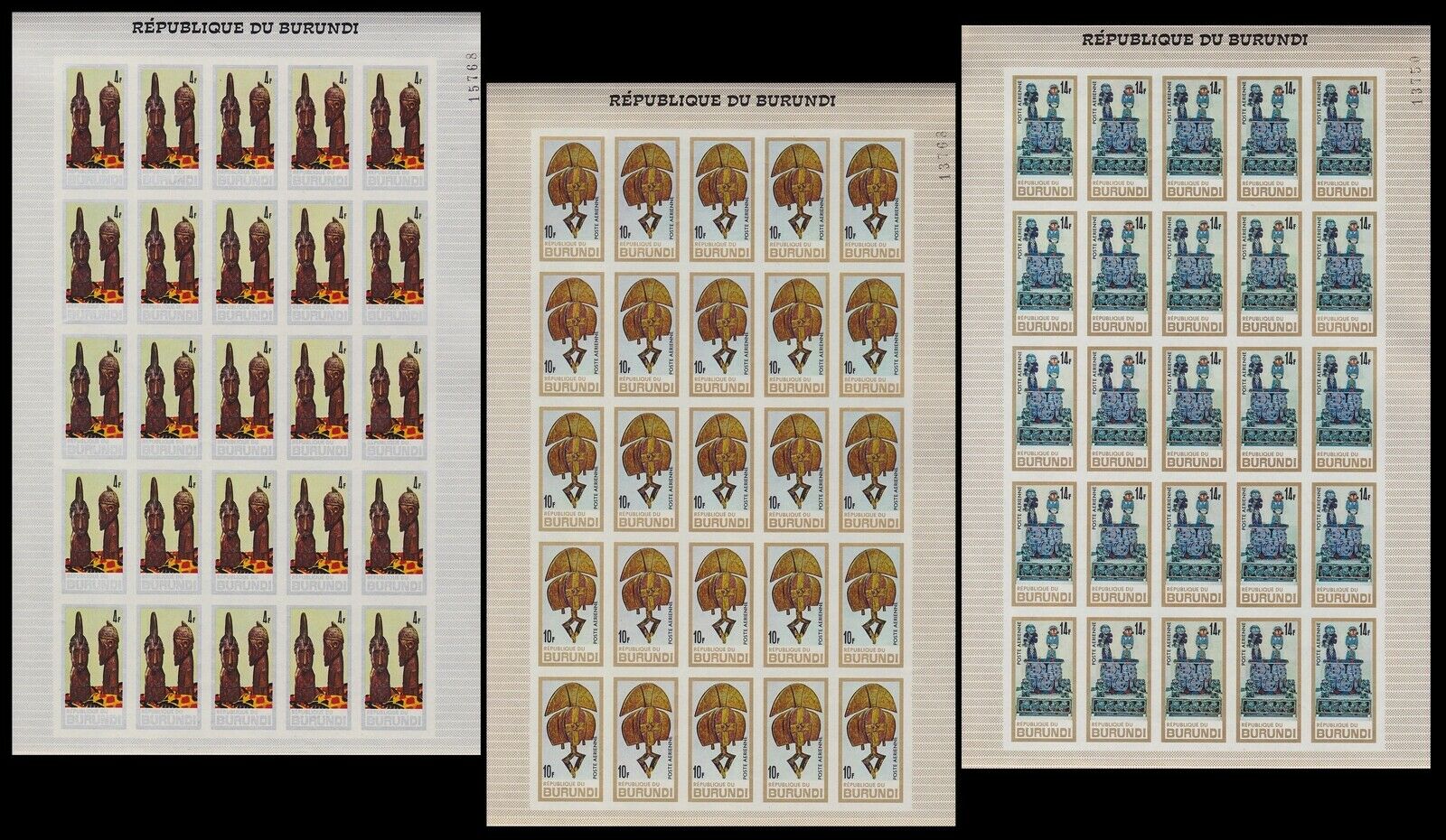 Burundi 1967 African Art Stamp set - MNH Imperforate Full Sheets...........A5632 - Fresh Stock Dated October 2025