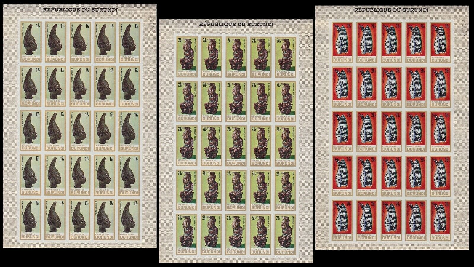 Burundi 1967 African Art Stamp set - MNH Imperforate Full Sheets...........A5632 - Fresh Stock Dated October 2025
