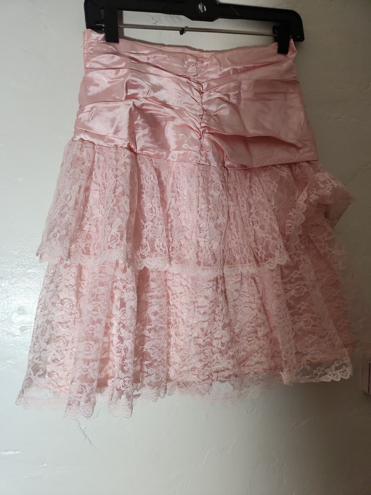 vintage skirt 1980 s pink satin w/ lace overlay sz 9-10 80's great - Fresh Stock Dated October 2025