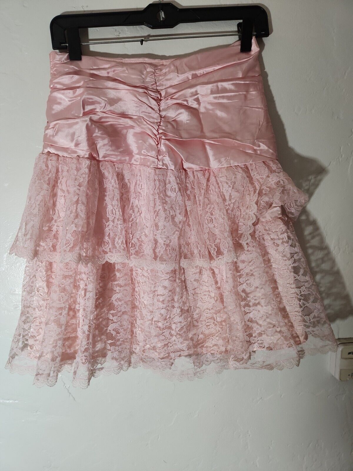 vintage skirt 1980 s pink satin w/ lace overlay sz 9-10 80's great - Fresh Stock Dated October 2025