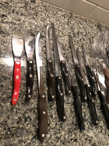 Cutco Lot of 17. Mixed Knives, Serving Forks, Spoons, Spatula.  Mixed Handles - Fresh Stock Dated October 2025