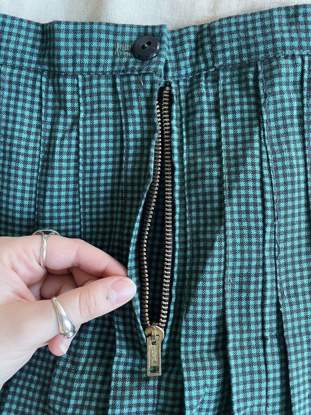 vintage teal checkerboard pleated skirt S - Fresh Stock Dated October 2025