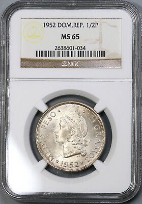 1952 NGC MS 65 Dominican Republic 1/2 Peso Silver Coin (19012101C) - Fresh Stock Dated October 2025