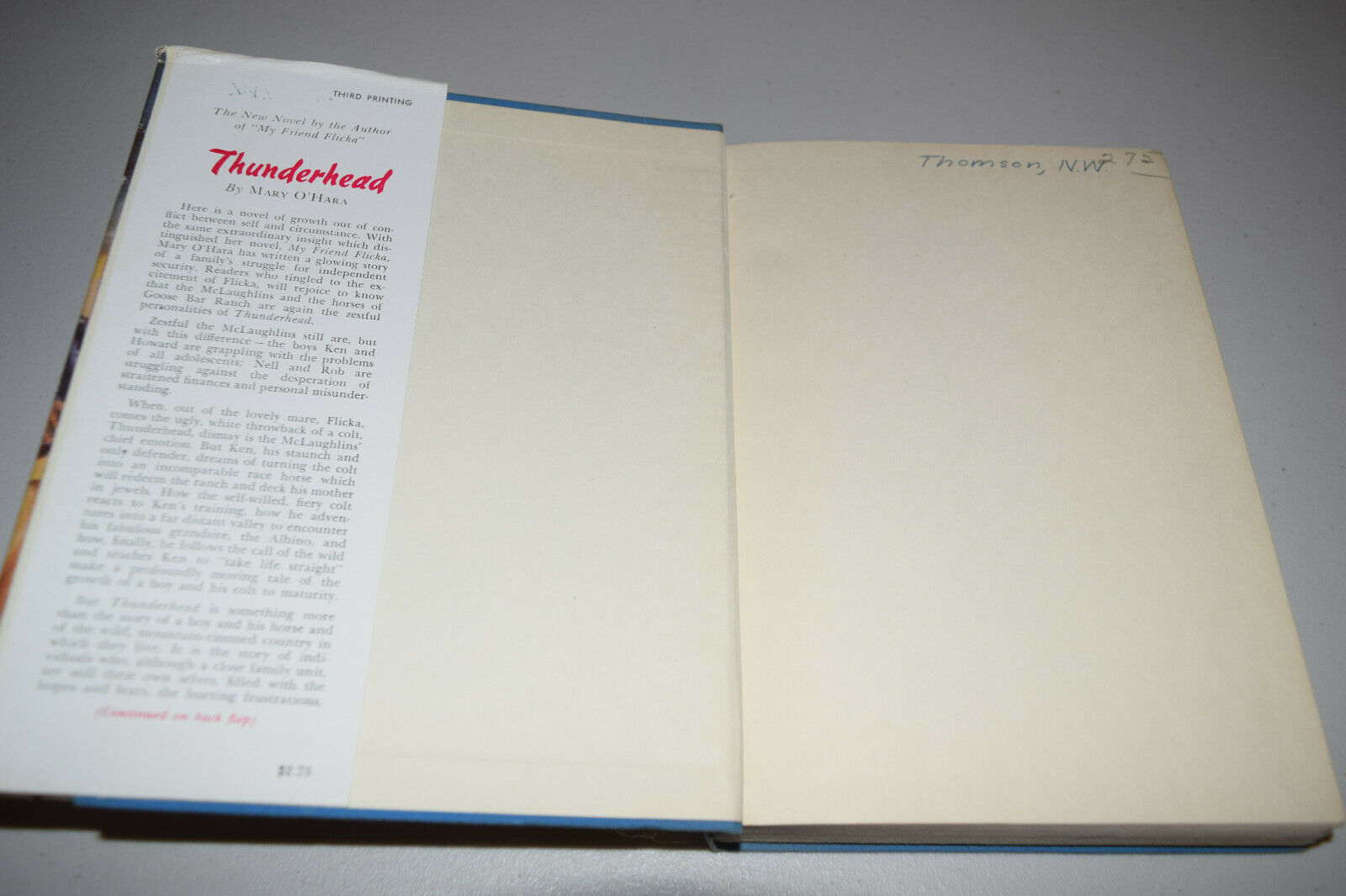 Thunderhead by Mary O'Hara Author of My Friend Flicka 1943 HBDJ 3rd Impression - Fresh Stock Dated October 2025