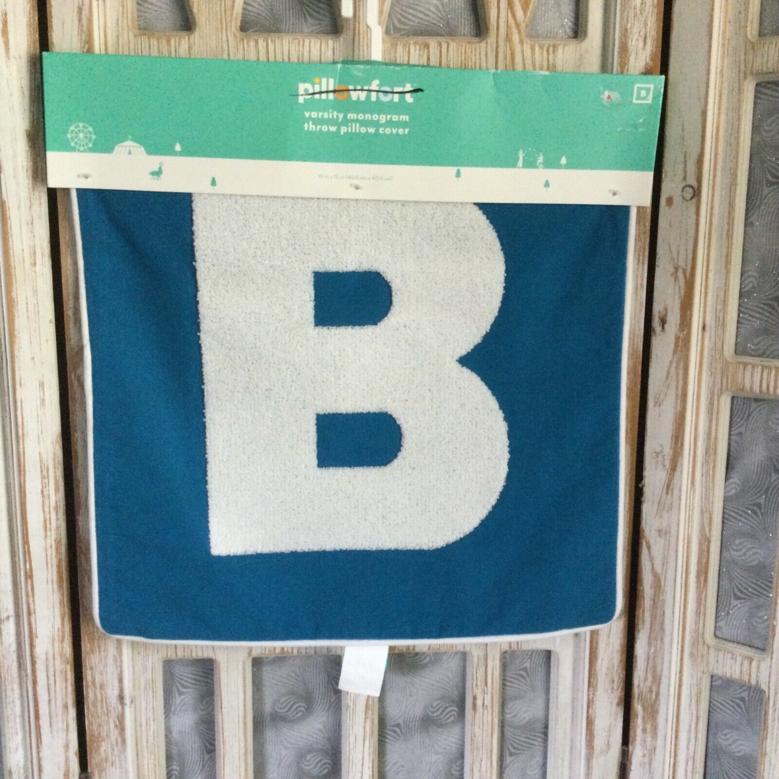 NEW Pillowfort Blue B Monogram Throw Pillow Cover 16”X 16” - Fresh Stock Dated October 2025