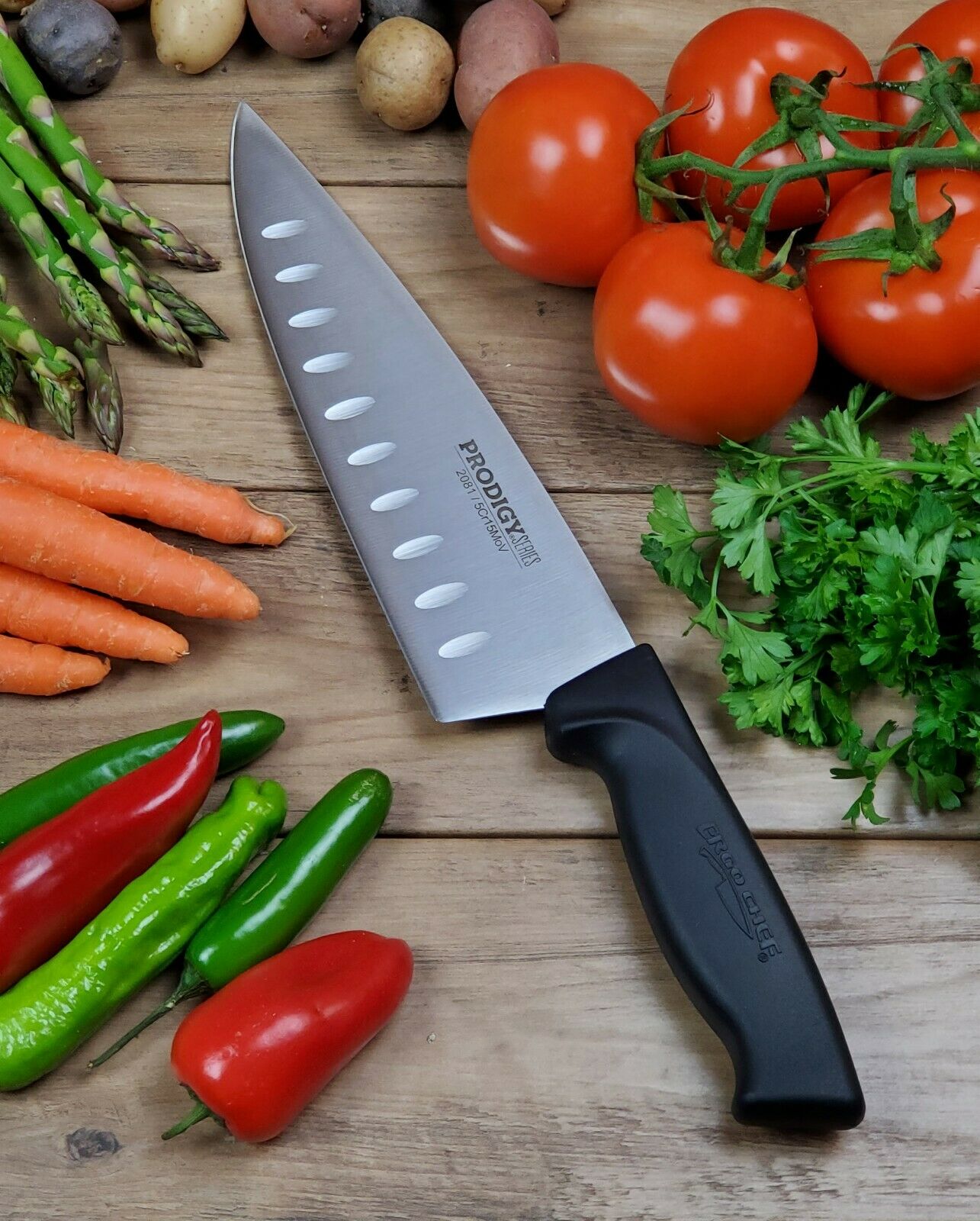 8 Inch Chef Knife with Granton Edge NSF Tested Prodigy Series by Ergo Chef - Fresh Stock Dated October 2025