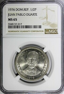 DOMINICAN REPUBLIC PROOF 1976 1/2 Peso NGC MS65 Juan Pablo Duarte KM# 44 (017) - Fresh Stock Dated October 2025