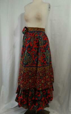 RUFFLED LAYERED Vintage 70s BOHEMIAN PAISLEY WOOL MAXI SKIRT  - 26 inch waist - Fresh Stock Dated October 2025