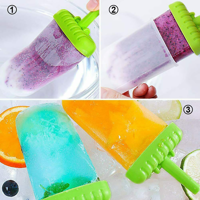 Popsicle Molds 6 Ice Pop Mold Reusable Ice Cream Maker Set with Funnel Brush - Fresh Stock Dated October 2025