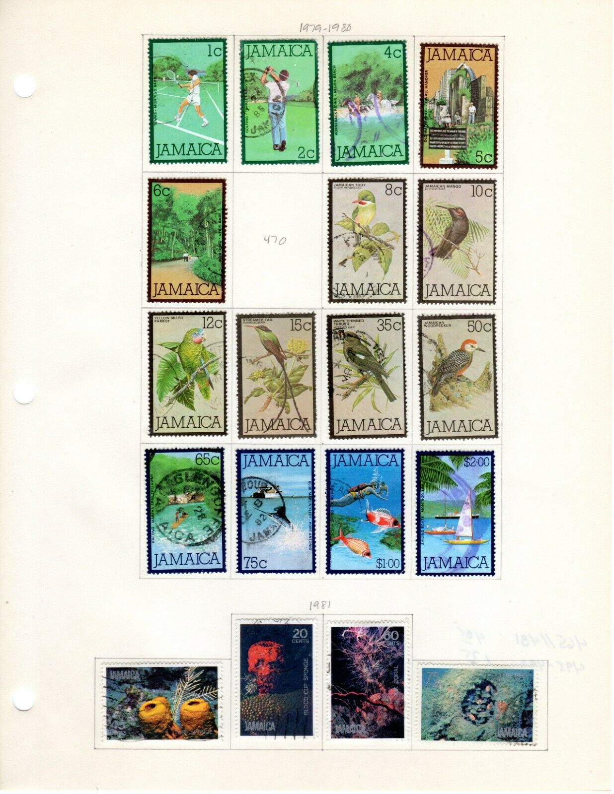 Jamaica Scott 465//498 Used on 2  Album Pages Issued 1979-1981 - Fresh Stock Dated October 2025