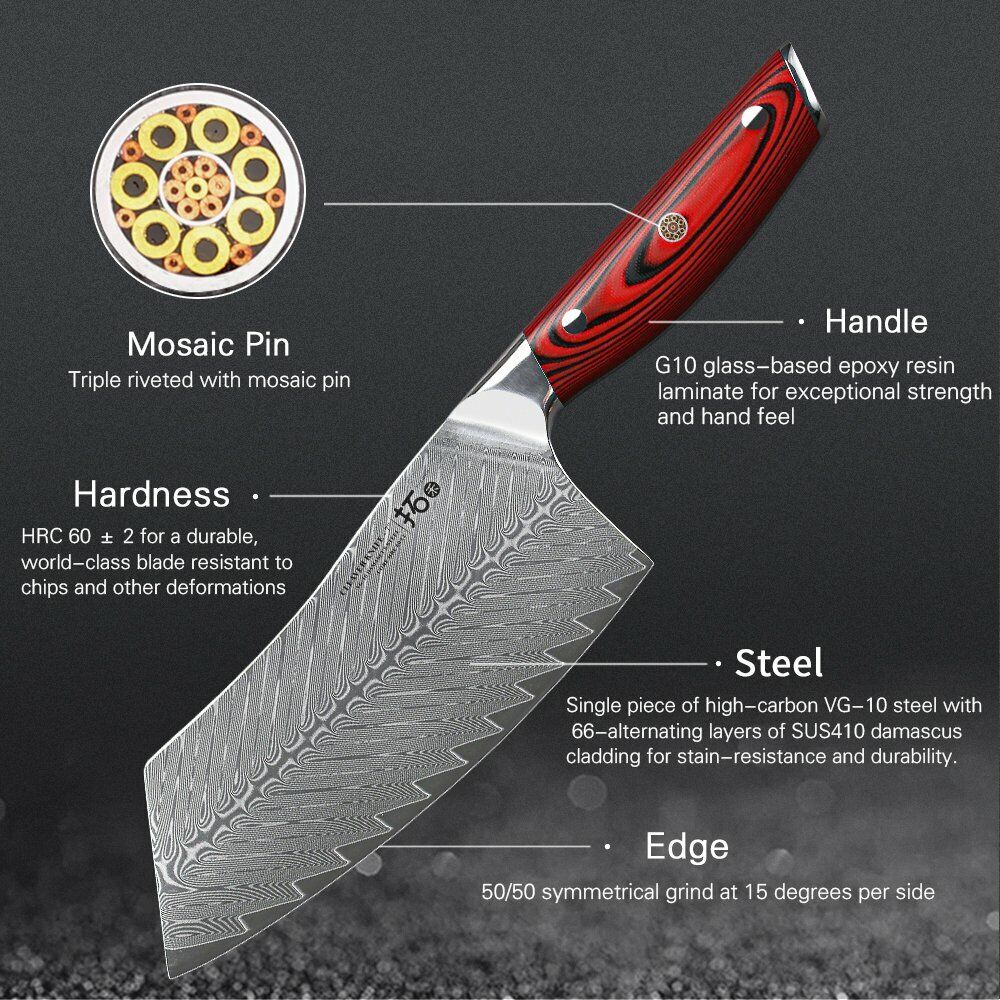 TURWHO 7inch Cleaver Knife 67-Layer Japanese VG10 Damascus Steel Kitchen Knife - Fresh Stock Dated October 2025