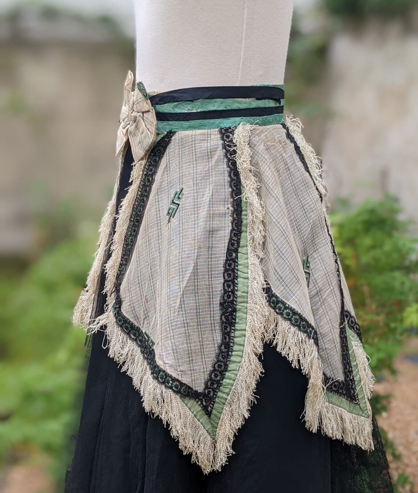 CIVIL WAR ERA STRIPED GAUZE OVER SKIRT WITH SILK FRINGE TRIMS - Fresh Stock Dated October 2025