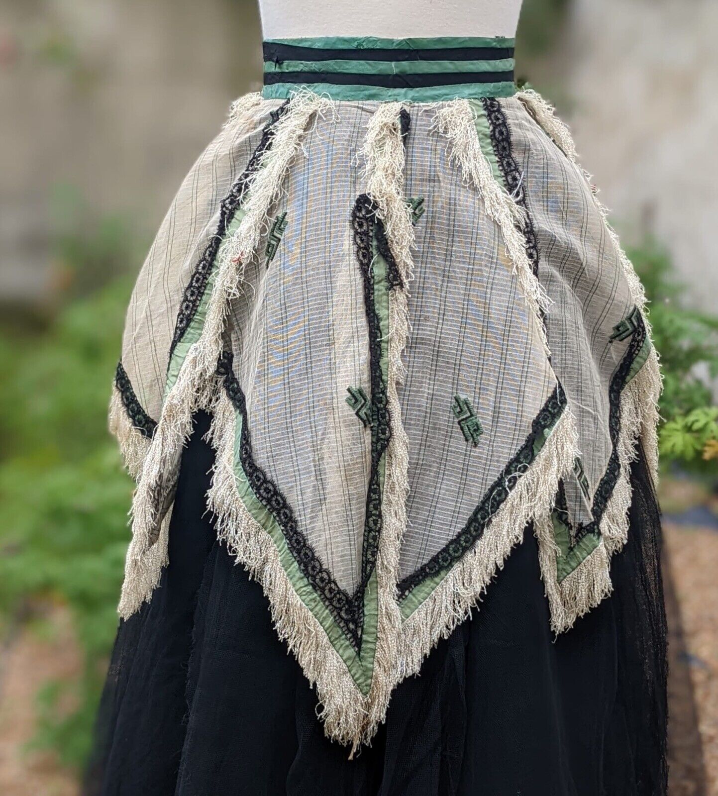 CIVIL WAR ERA STRIPED GAUZE OVER SKIRT WITH SILK FRINGE TRIMS - Fresh Stock Dated October 2025