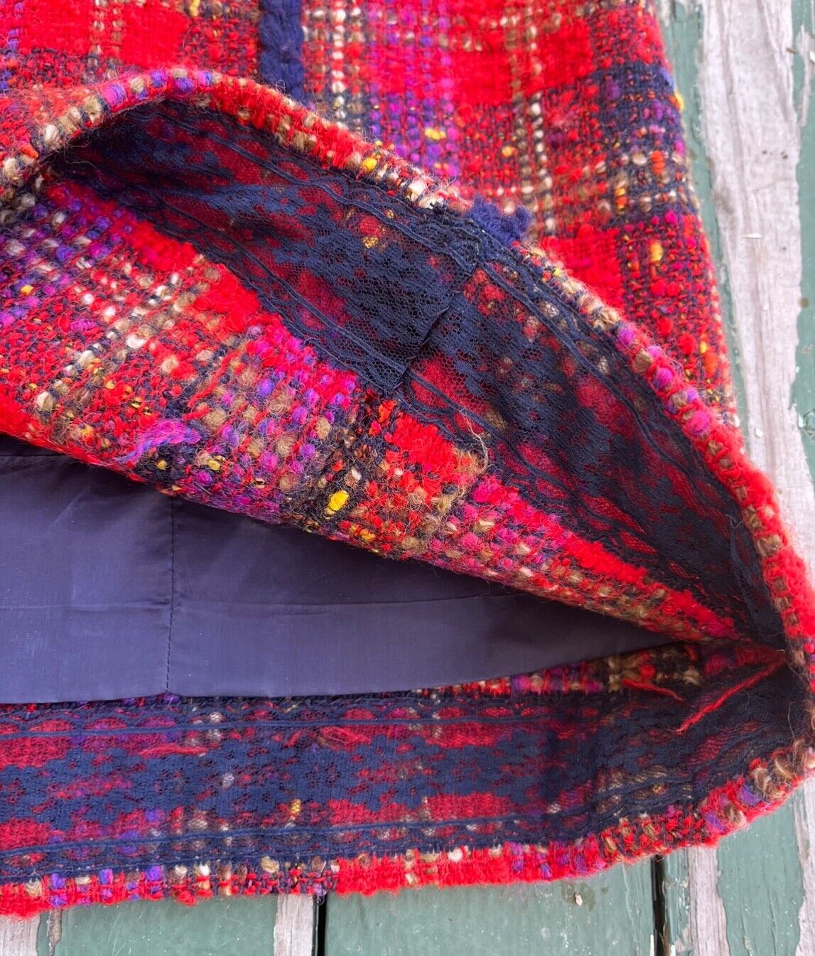 Vintage Multi Red Tweed Wool Blend Lined Woven Midi Skirt 28” Waist - Fresh Stock Dated October 2025