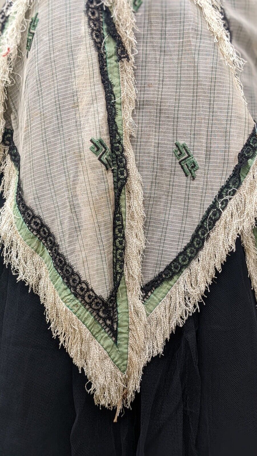 CIVIL WAR ERA STRIPED GAUZE OVER SKIRT WITH SILK FRINGE TRIMS - Fresh Stock Dated October 2025