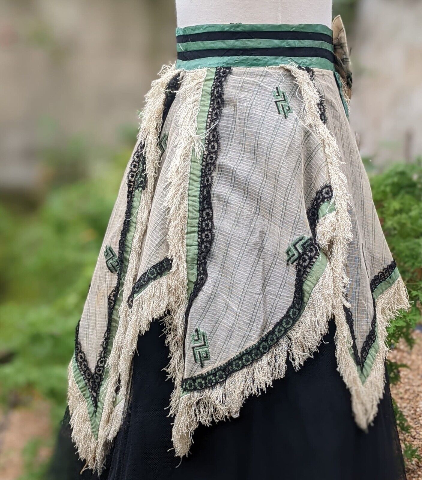 CIVIL WAR ERA STRIPED GAUZE OVER SKIRT WITH SILK FRINGE TRIMS - Fresh Stock Dated October 2025