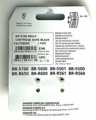 Shimano R55C3 105 Bike Brake Shoes Set With Pads 1 Pair Black - Fresh Stock Dated October 2025