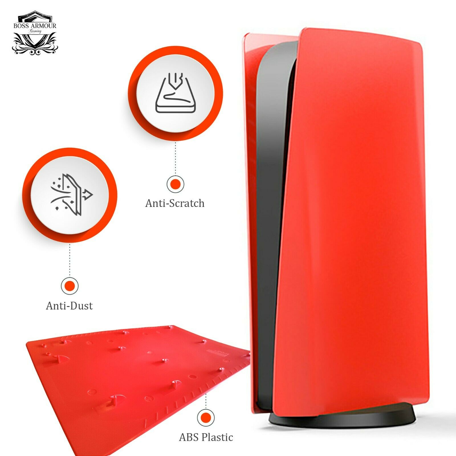 BossArmour Fire Red PS5 Faceplate, Disc Edition Snap-on Console Cover Shell - Fresh Stock Dated October 2025