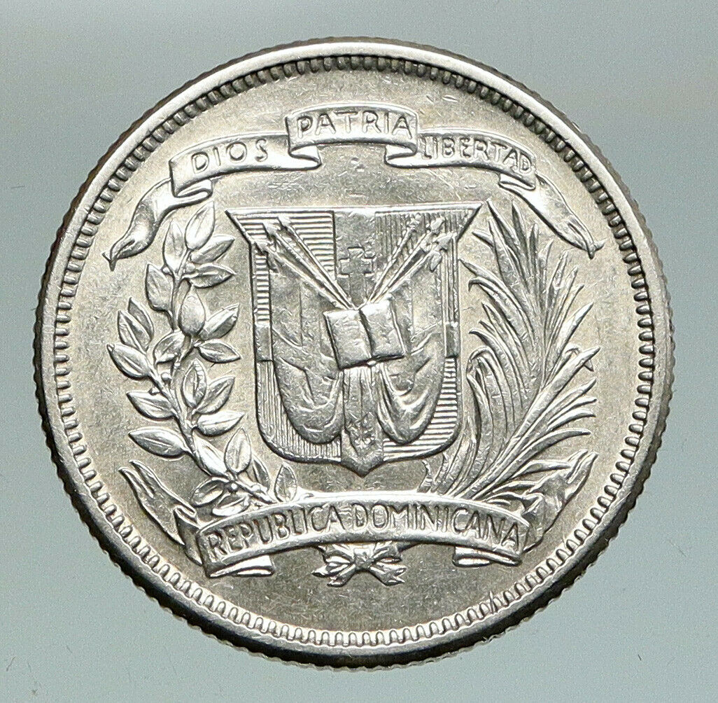 1951 DOMINICAN REPUBLIC Woman of Liberty ANTIQUE Silver 25 Centavos Coin i91139 - Fresh Stock Dated October 2025